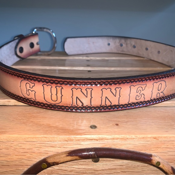 Brown leather “Gunner” Personalized belt size 22 - Picture 2 of 4